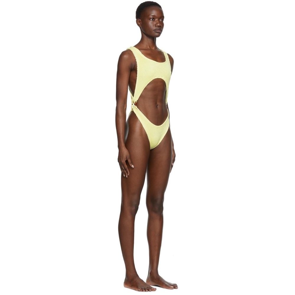 Rielli Lagos Textured Cut Out One Piece Swimsuit in Yellow NWOT Size M/L